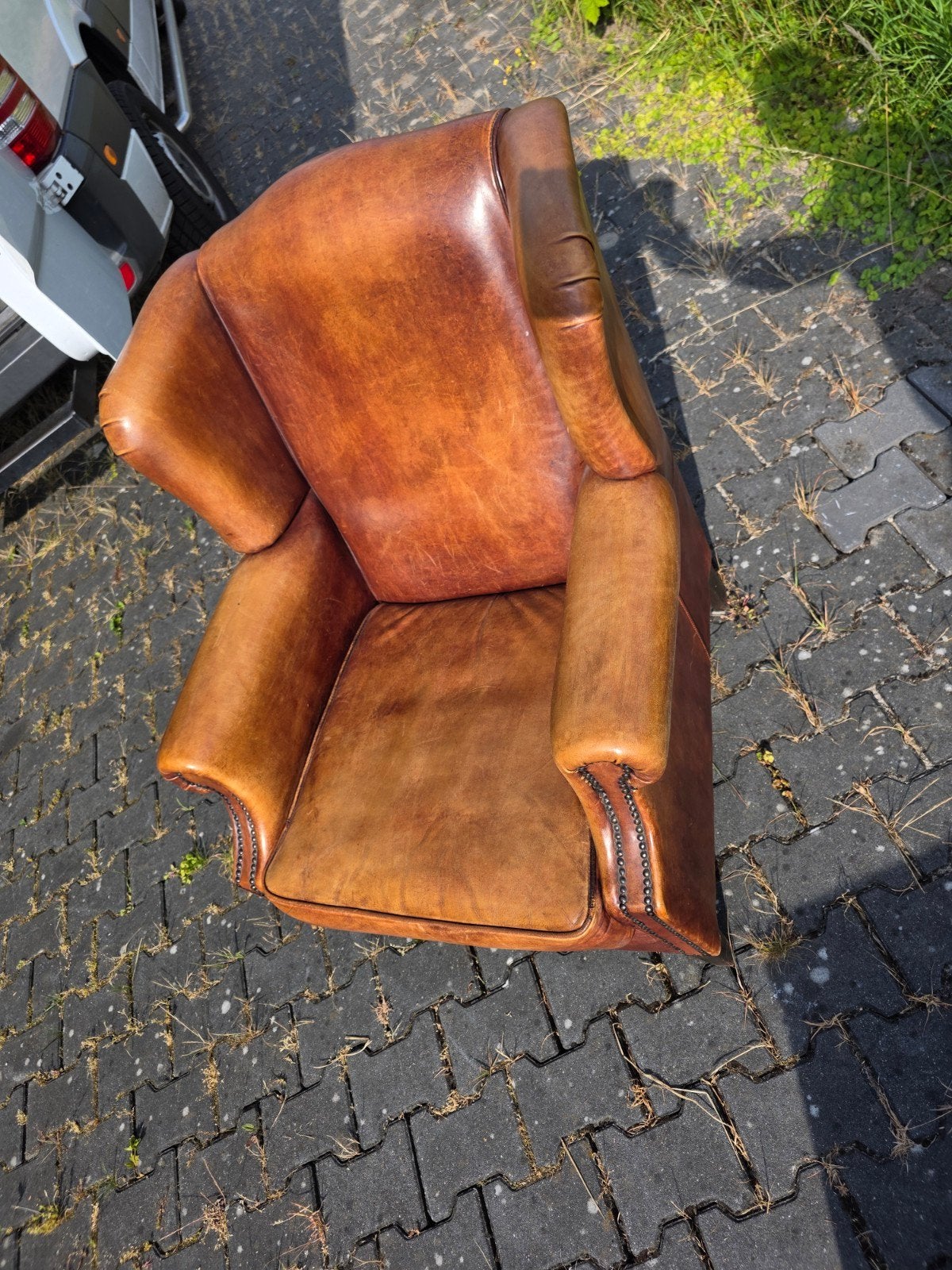 Schapenleren Chesterfield oor fauteuil + BEZORGING GRATIS, Gebruikt, Chesterfield, Vintage, Klassiek, Onbekend, Ophalen of Verzenden