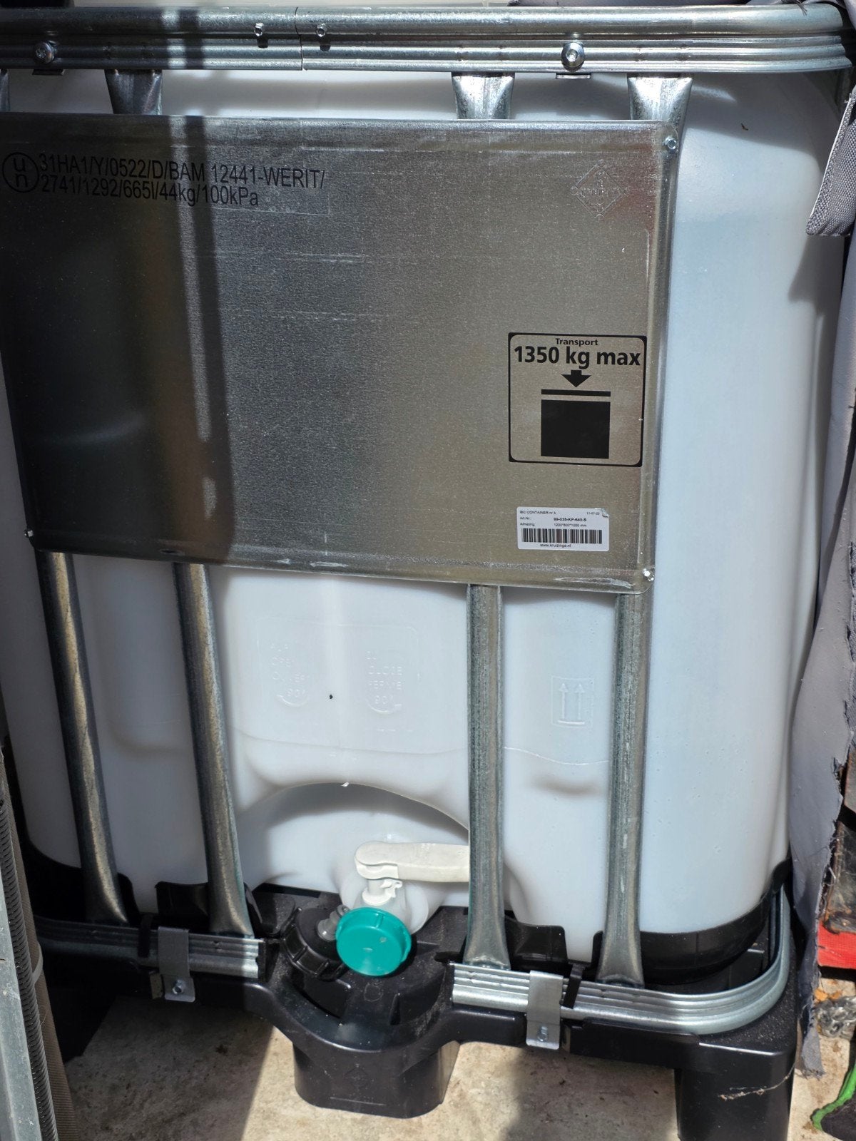 Gebruikte IBC container 600 liter voor drinkwater, Ophalen