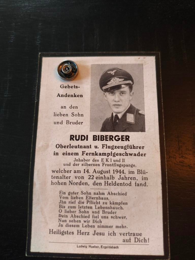 Bidprent Rudi Biberger WOII Fernkampfgeschwader, Ophalen of Verzenden