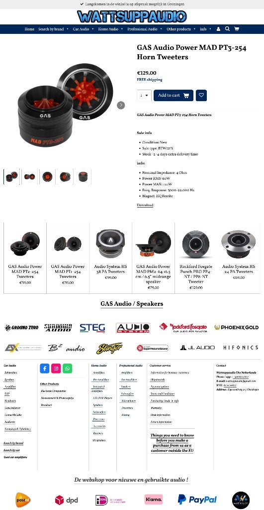 GAS Audio Power MAD PT3-254 Horn Tweeters, Info@optimount.nl, Nieuw, Ophalen of Verzenden, Anholtseweg 48A 7091 HB DINXPERLO