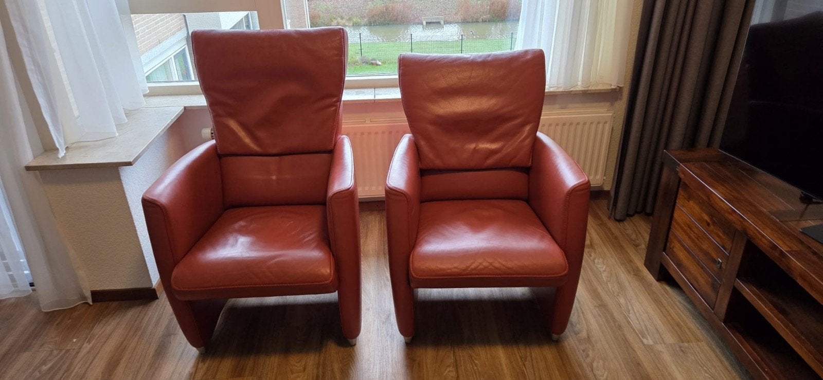 2 Jori fauteuils - Cognac leer - Zo goed als nieuw, Ophalen, Minder dan 75 cm, Leer, Zo goed als nieuw