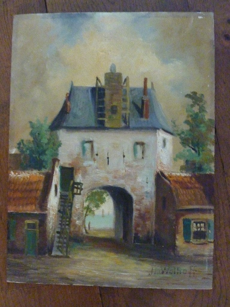 schilderij de Vispoort Harderwijk JH Wolhoff, Ophalen of Verzenden