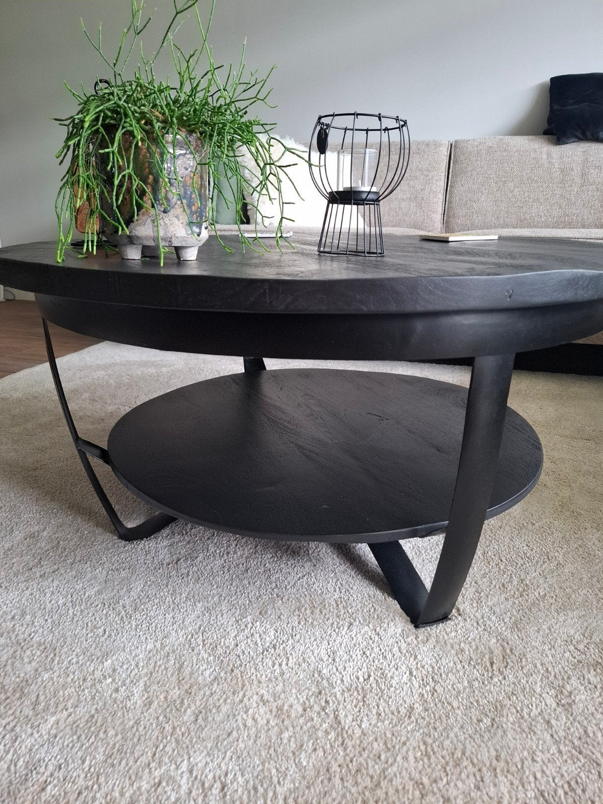 Zwarte ronde salontafel met extra opbergruimte, 50 – 75, 50 tot 100 cm, Rond, 50 tot 100 cm