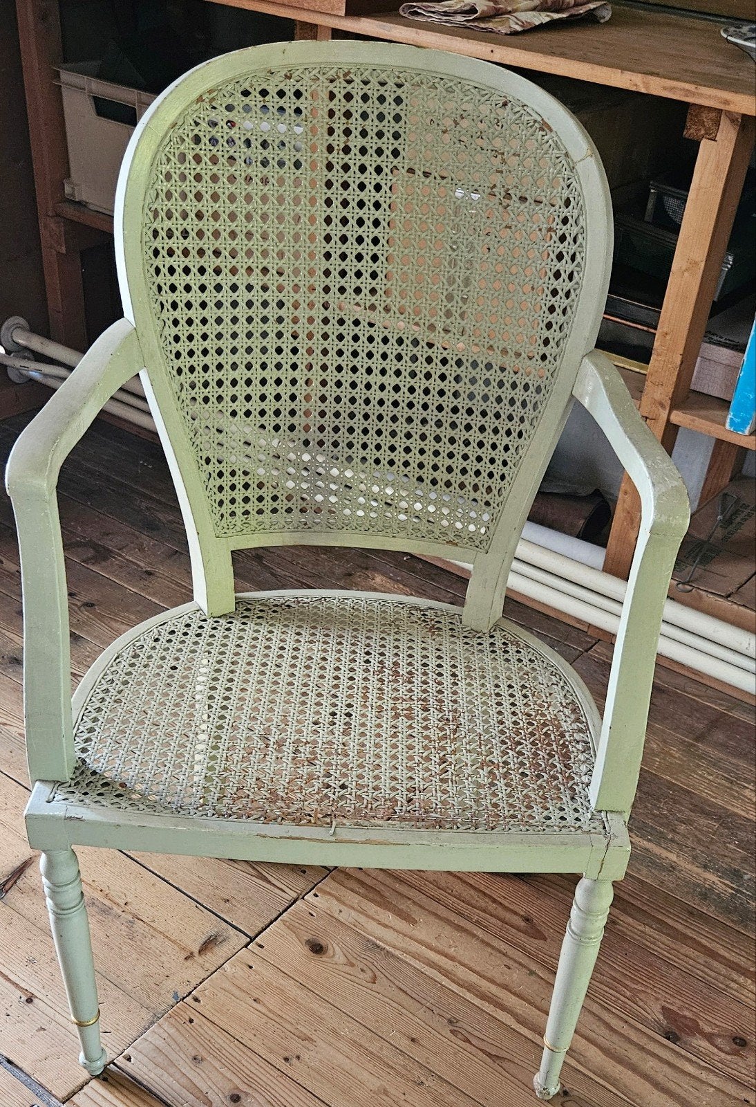 Brocante stoel met armleuning, webring, offwhite kleur, Ophalen