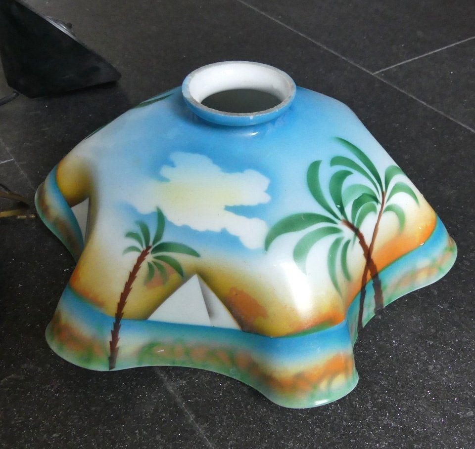 Antiek lampje hanglamp jaren 20 30 melkglas kapje Egypte, Ophalen of Verzenden