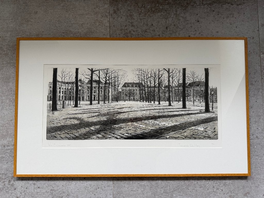 Ets Wim Bettenhausen, Tournooiveld-Den Haag, 40/65,1993., Antiek en Kunst, Kunst | Etsen en Gravures, Ophalen, Ingelijst, Stadsgezicht
