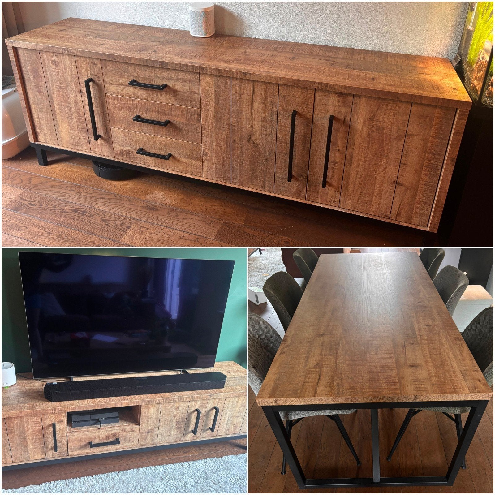 Tafel + dressoir + tv-meubel - mangohout, Ophalen