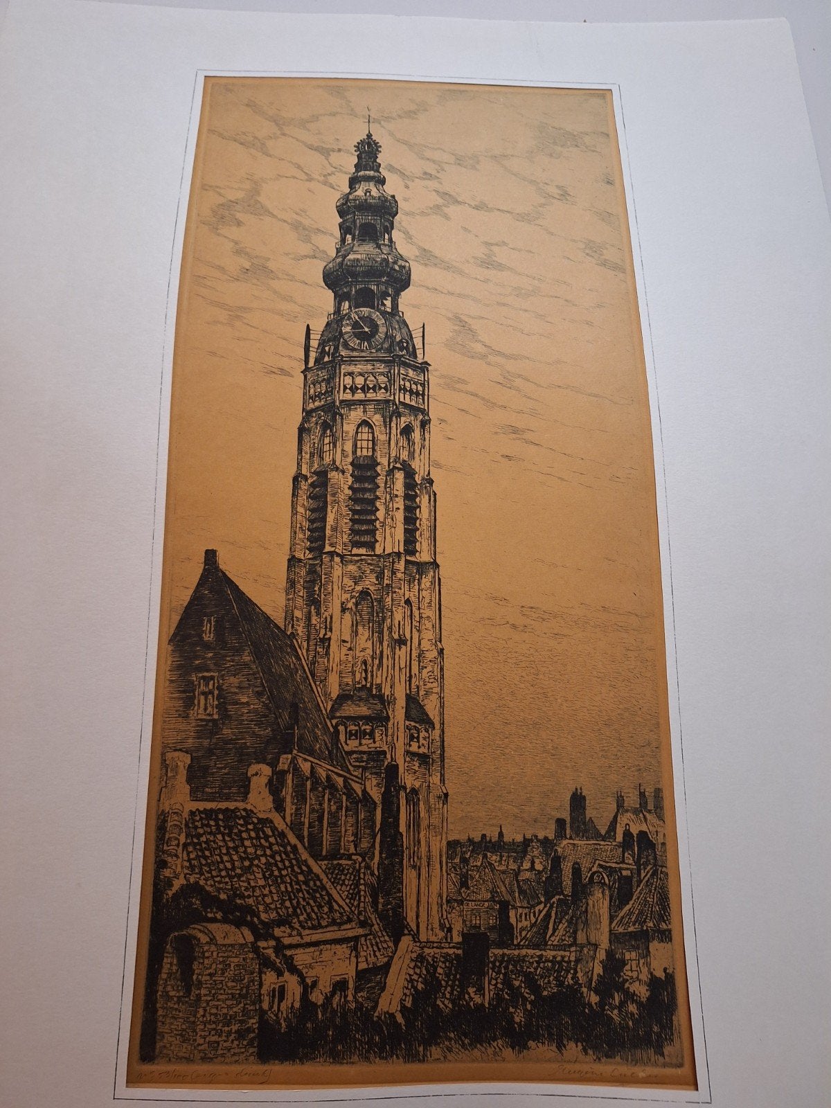 Grote ets van Eug. Lücker - Martinitoren Groningen, Ophalen of Verzenden