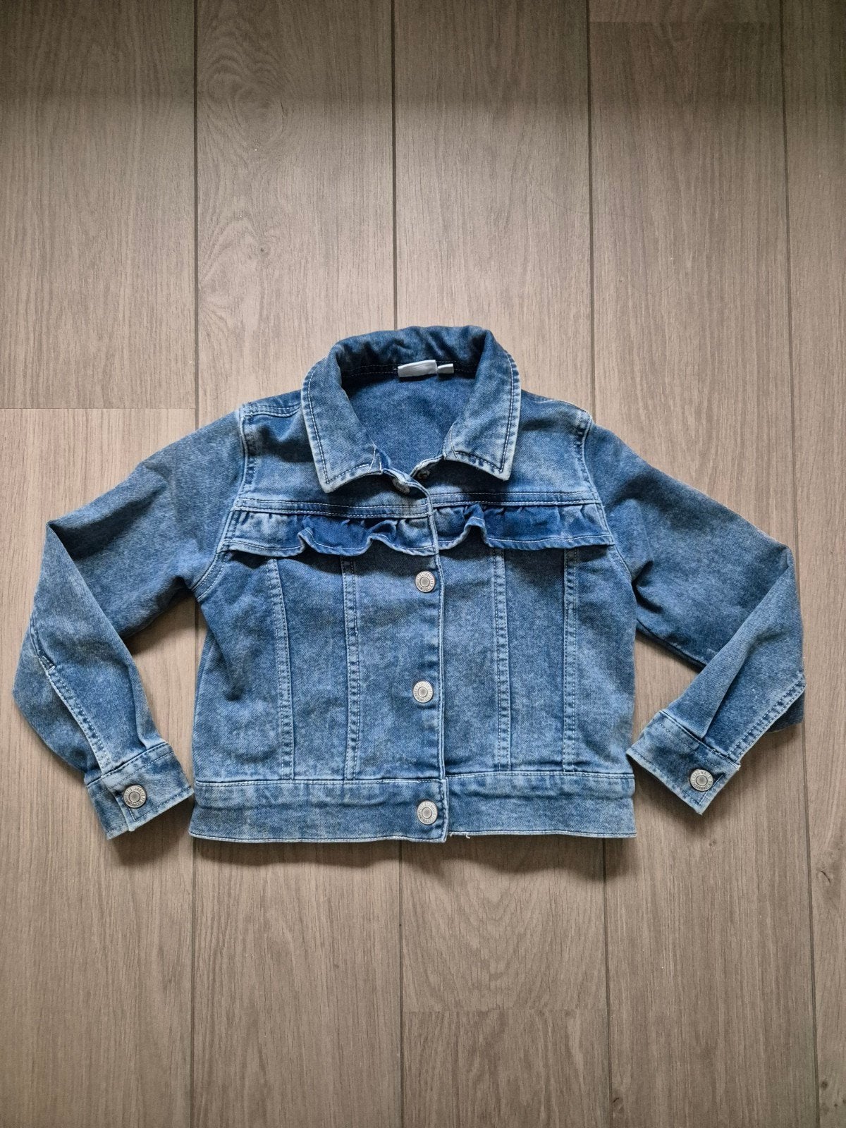 Name it spijkerjasje jas jasje blauw ruffle mt 110, Ophalen of Verzenden, Zo goed als nieuw, Meisje, Jas
