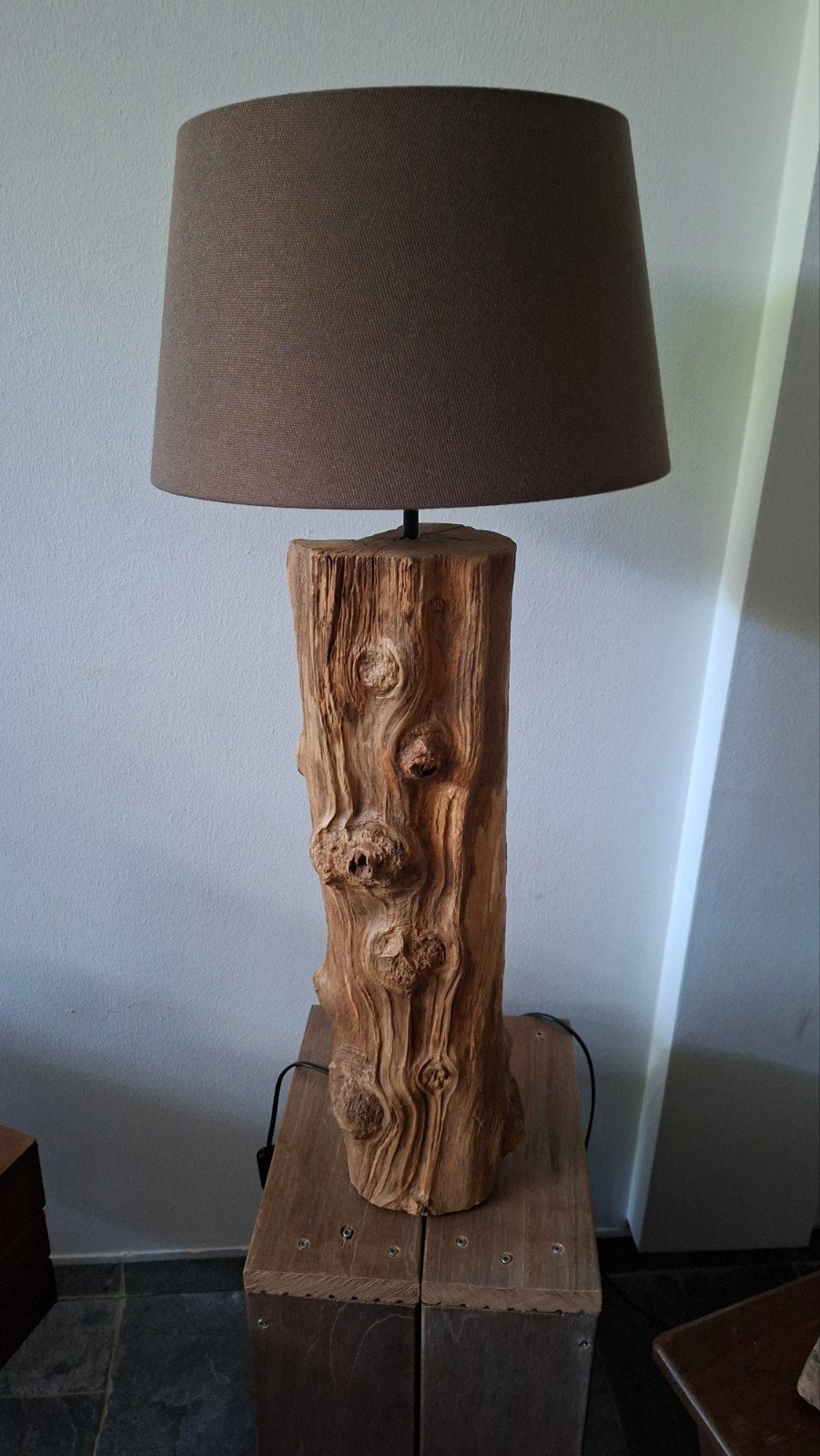 Sfeervolle acaciahouten lamp,, Ophalen, Gebruikt, Overige merken, Natuurlijk materiaal