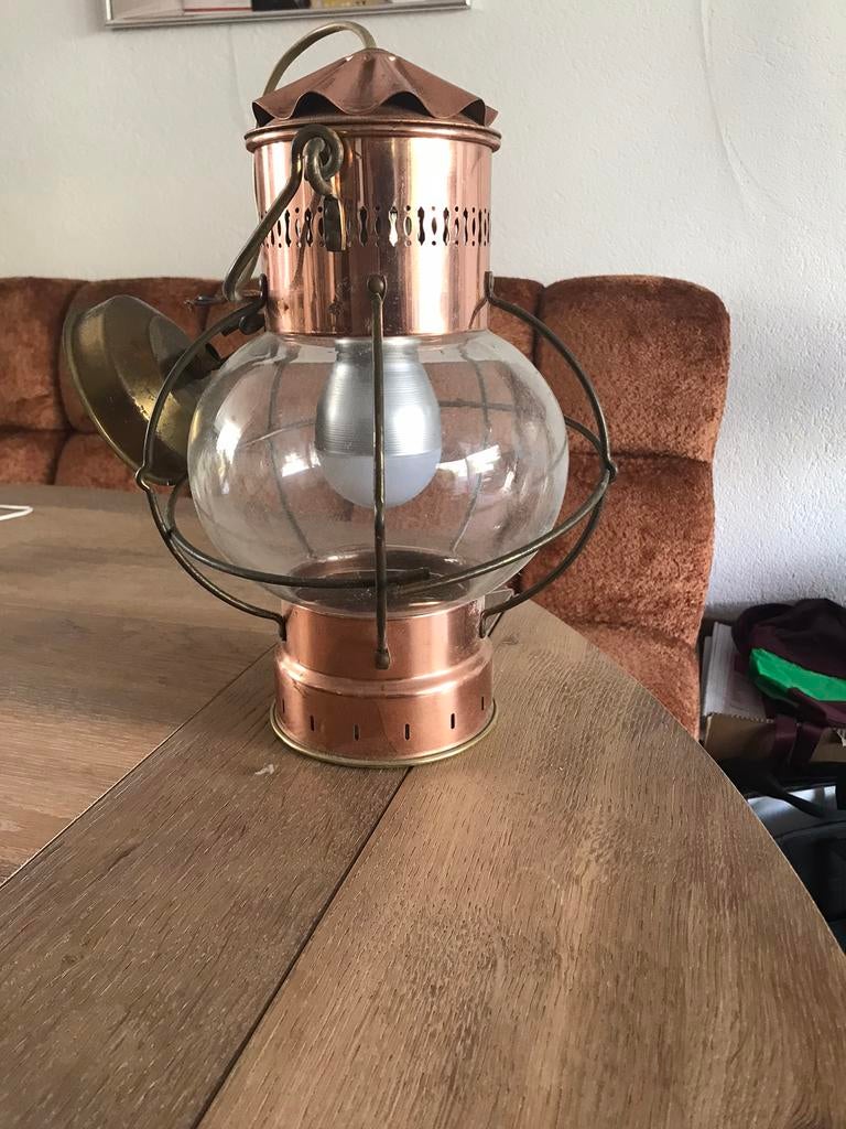 Koperen scheepslamp, Huis en Inrichting, Lampen | Hanglampen, Ophalen, Overige materialen, Gebruikt, Scheepslamp
