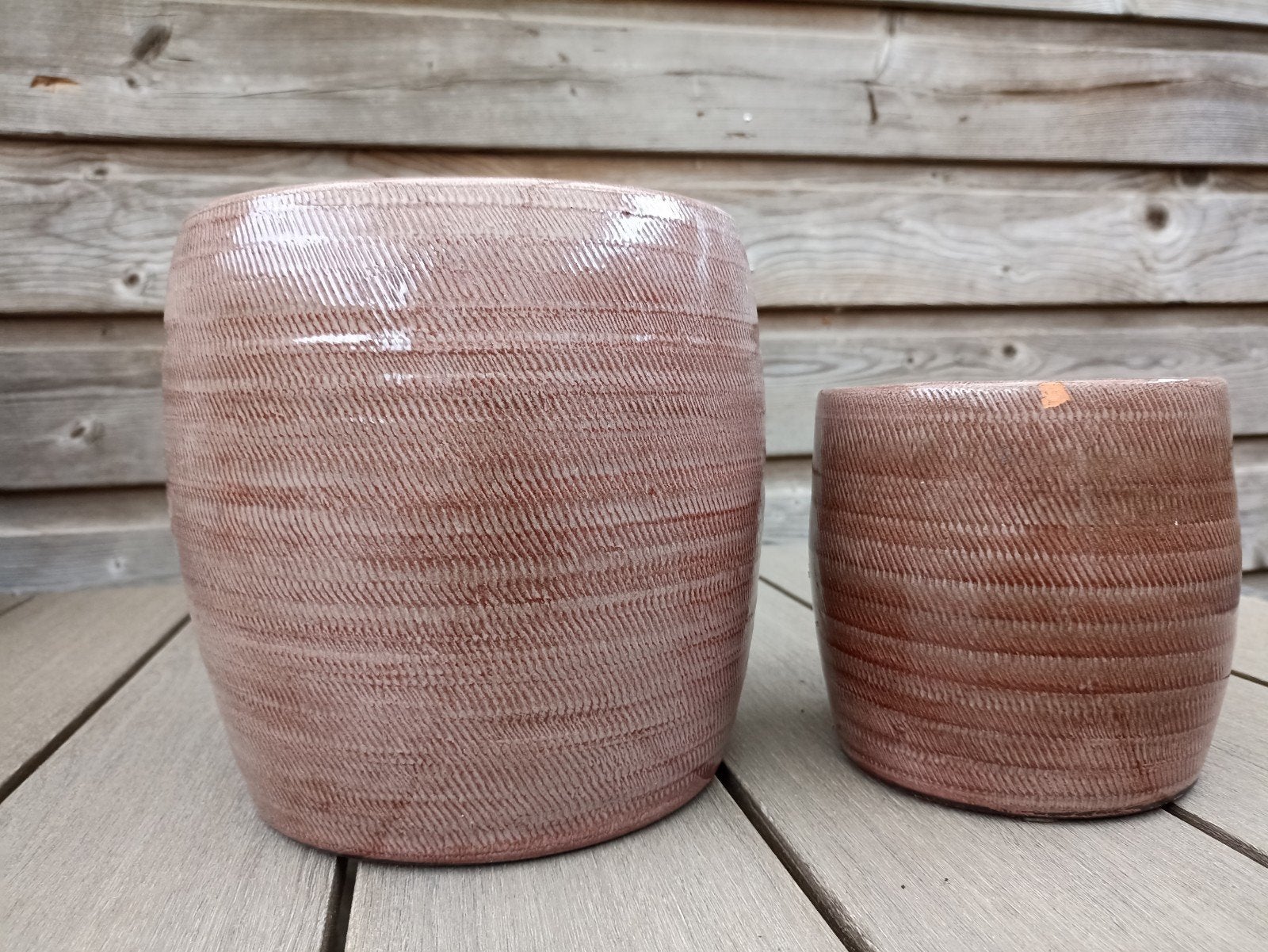 2 paars bruine bloempotten, Tuin en Terras, Bloempotten, Ophalen of Verzenden