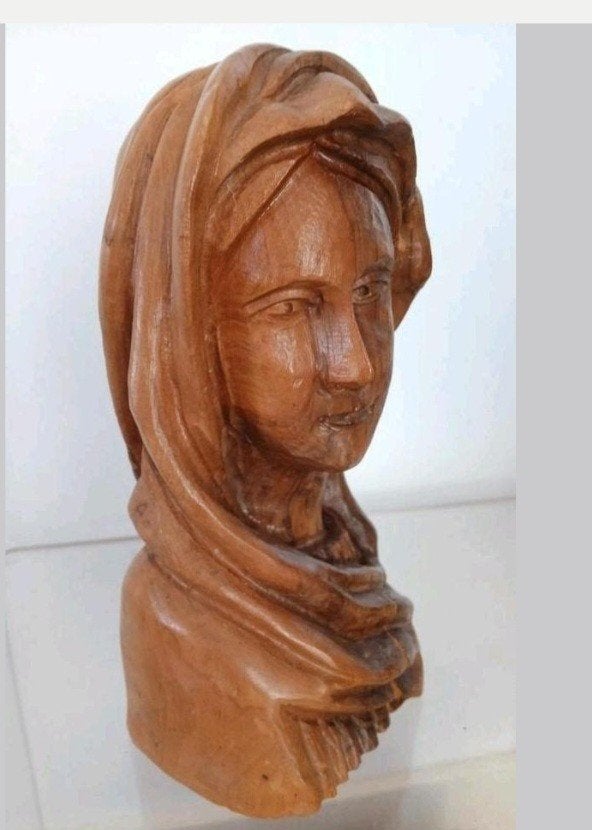Handgesneden houten beeld Maria., Antiek en Kunst, Ophalen of Verzenden