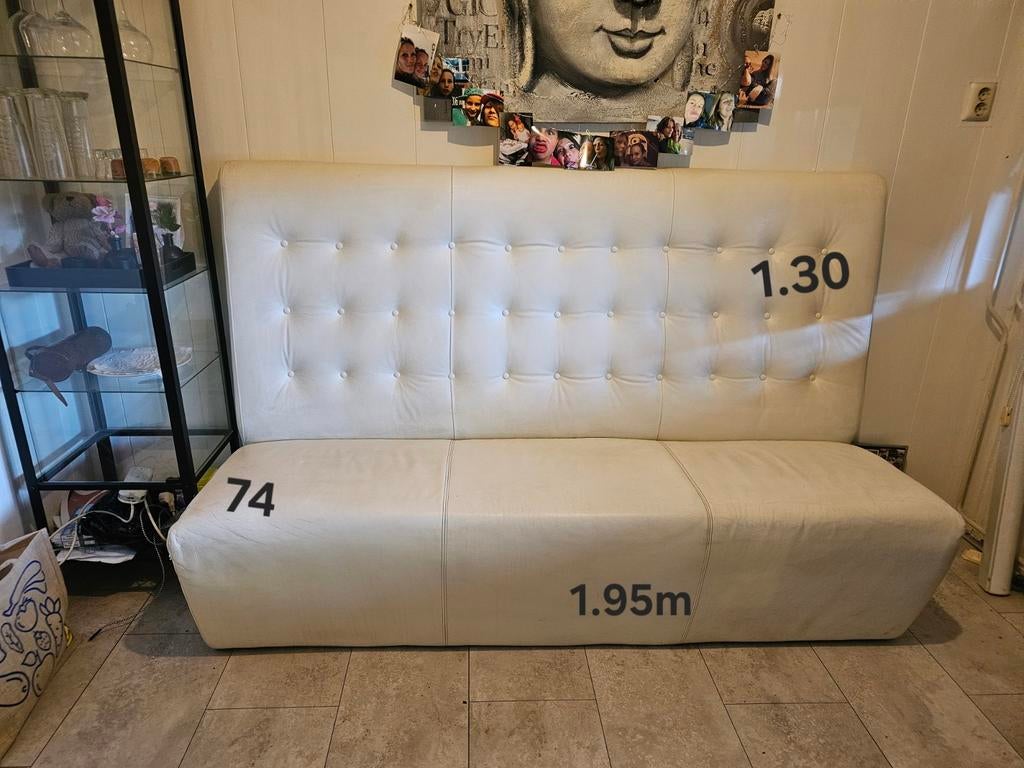 Witte leren eetbank - goede staat, 195cm breed, Ophalen of Verzenden, Gebruikt, Tweepersoons, Minder dan 150 cm