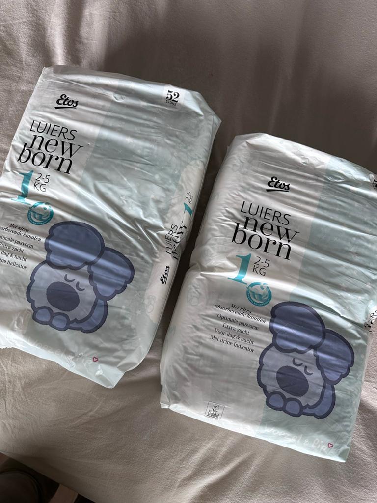 2x Etos Luiers New Born Maat 1 (2-5 kg) Woezel & Pip, Ophalen of Verzenden, Zo goed als nieuw