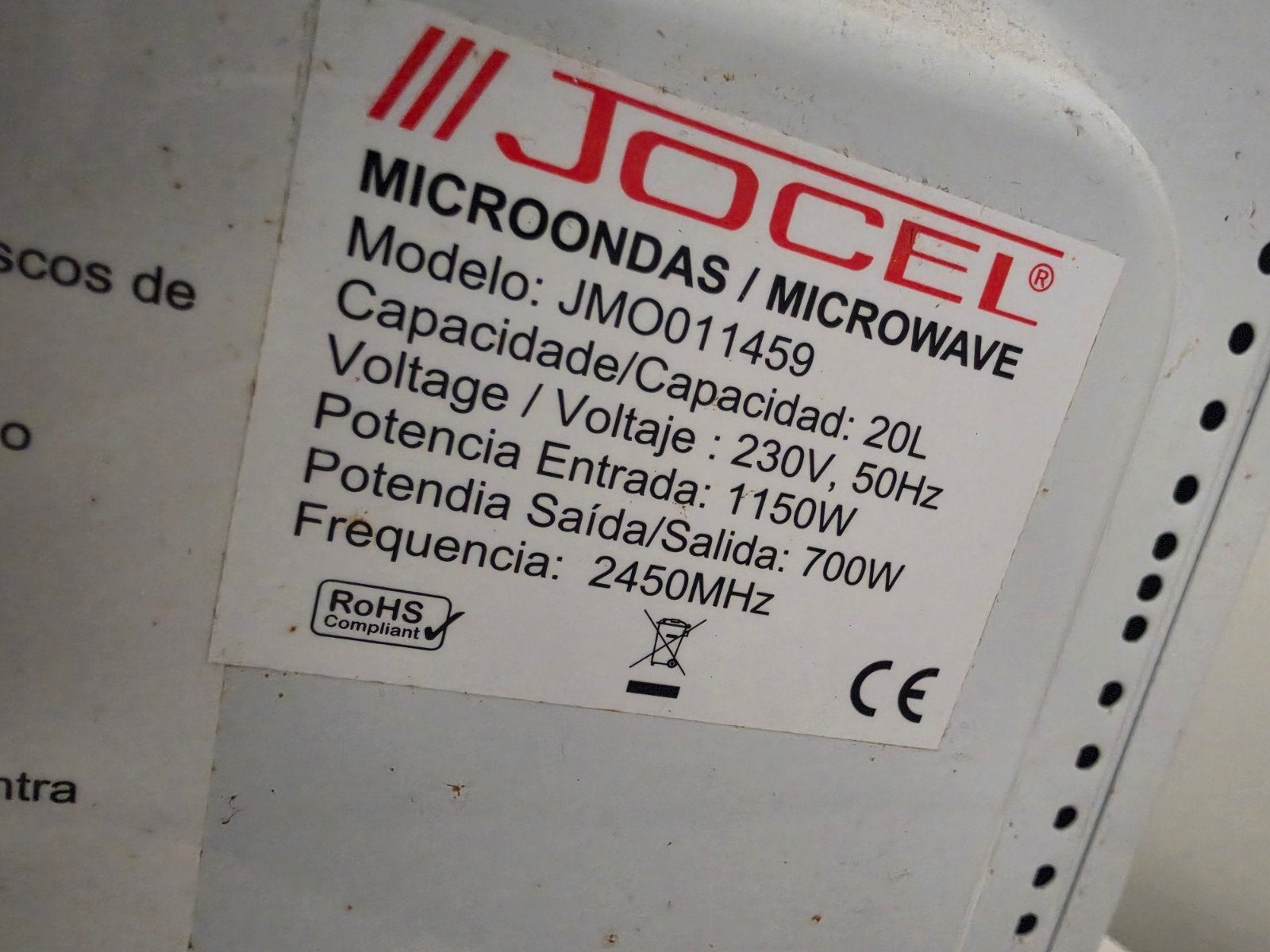 JOCEL JMO011459 Magnetron - 20L - 700W, Witgoed en Apparatuur, Ophalen