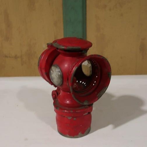 Fietslamp carbid origineel circa 1900 rood opknapper deco, Ophalen of Verzenden