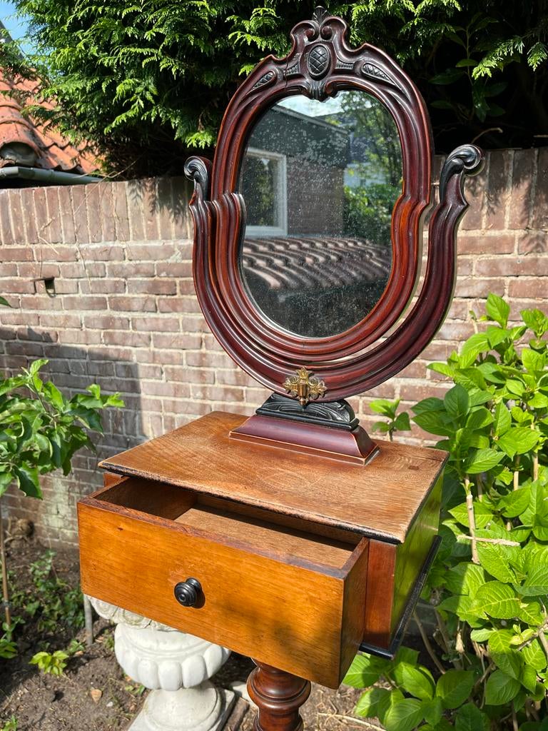 Antieke Toilettafel met Ovaal Spiegel en Lade, Antiek en Kunst, Antiek | Meubels | Kasten, Ophalen