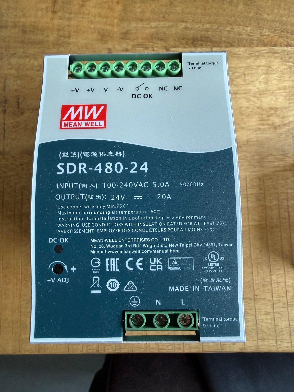 Mean Well SDR-480-24 DIN-rail voeding 24V 20A, Ophalen, Zo goed als nieuw, Intern, Overig