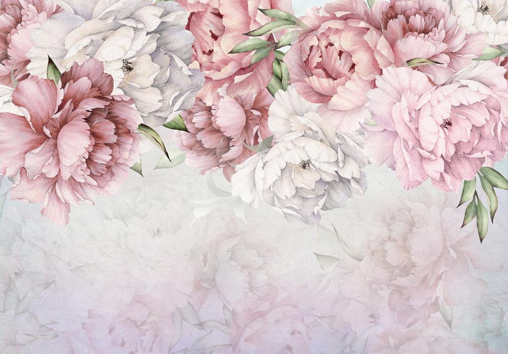 Bloemen behang Aquarel Pioenrozen fotobehang | Muurdeco4kids, Huis en Inrichting, Stoffering | Behang, Verzenden, Minder dan 10 m²