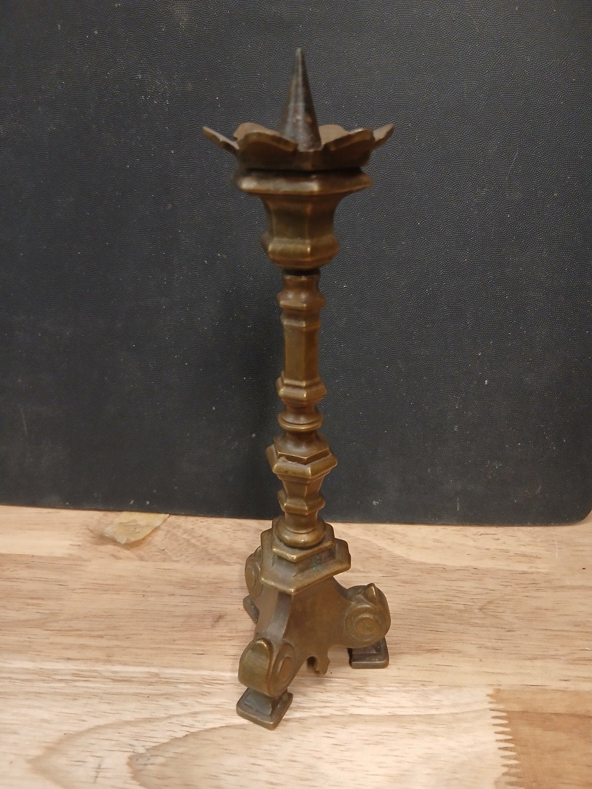 Antieke koperen kandelaar, 21 cm hoog, Ophalen of Verzenden