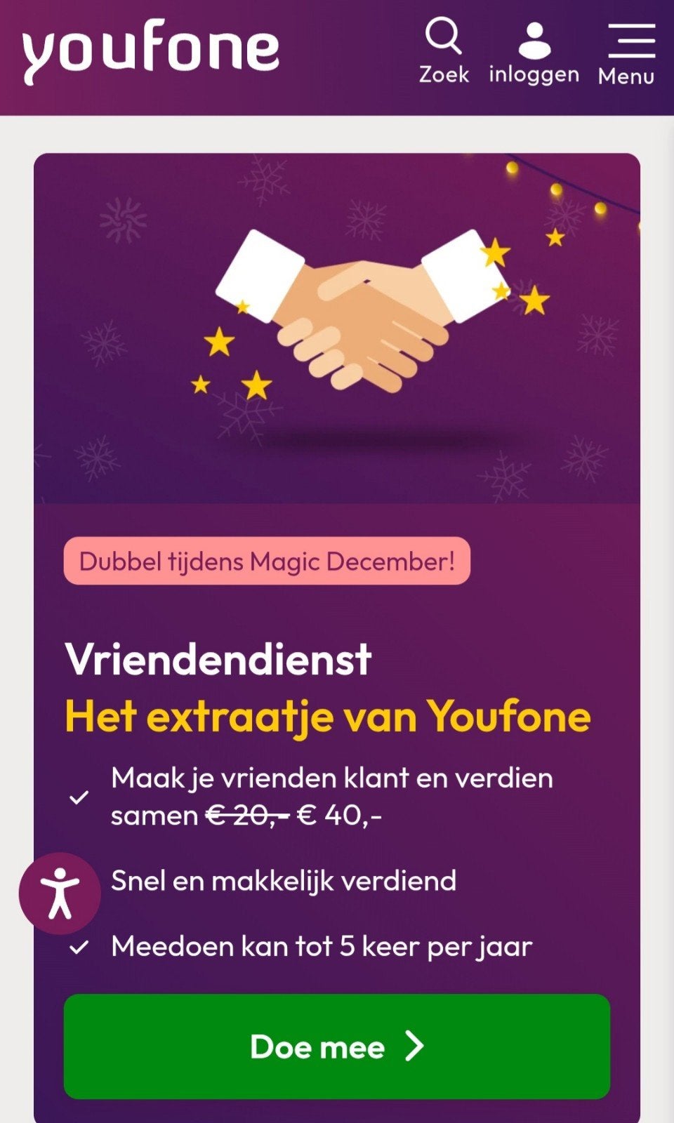 Youfone YouFone gratis korting ~ €20 vriendendienst, Eén persoon, Kortingsbon
