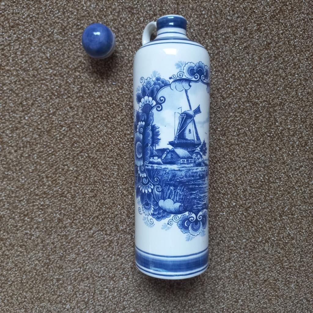 Vintage Delftsblauwe Jenever Fles met Molen Decoratie, Antiek en Kunst, Ophalen of Verzenden