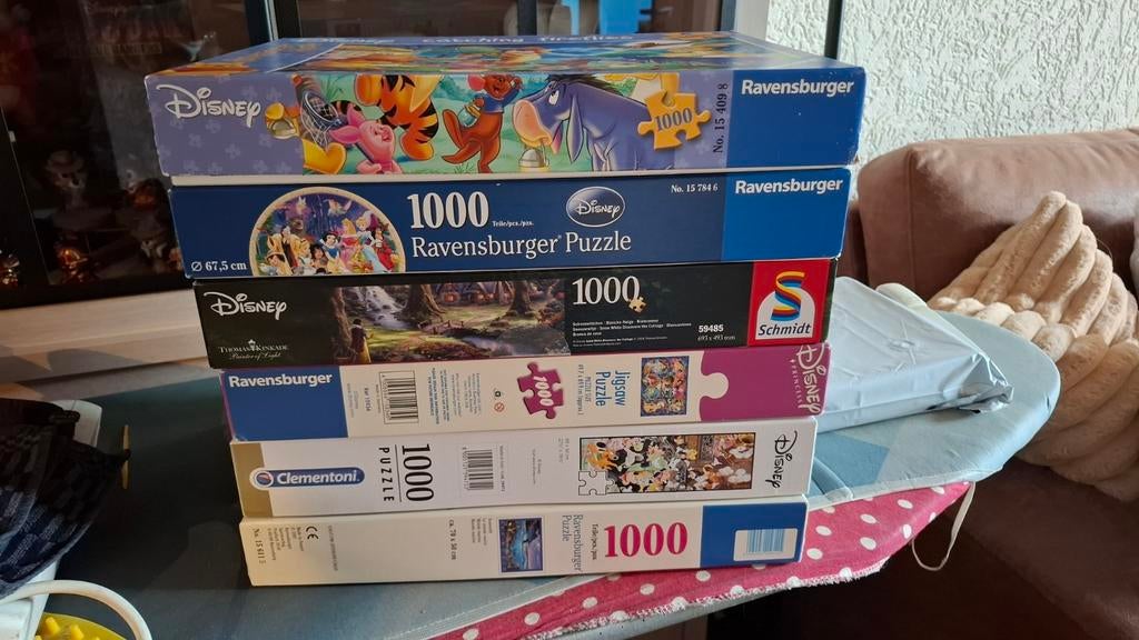 5 disney puzzel en 1 natuurpuzzel 1000 stukjes, Ophalen of Verzenden, 500 t/m 1500 stukjes, Zo goed als nieuw