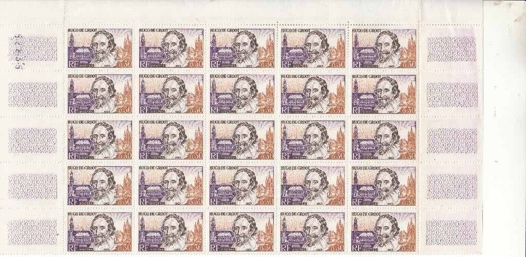 Frankrijk Half postzegelvel Hugo de Groot  data op de rand, Verzenden