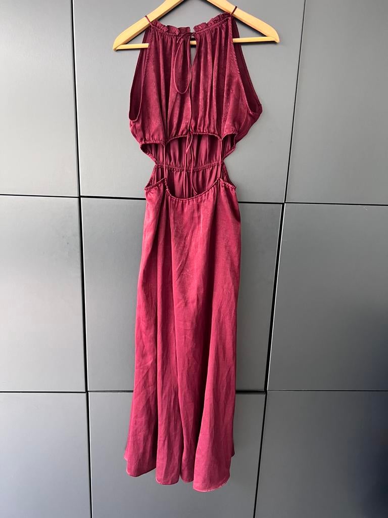 ZARA BORDEAUX ROOD SATIJNEN ZOMERSE JUMPSUIT OVERALL MAAT S, Overige typen, Ophalen of Verzenden, Zo goed als nieuw, Maat 36 (S)