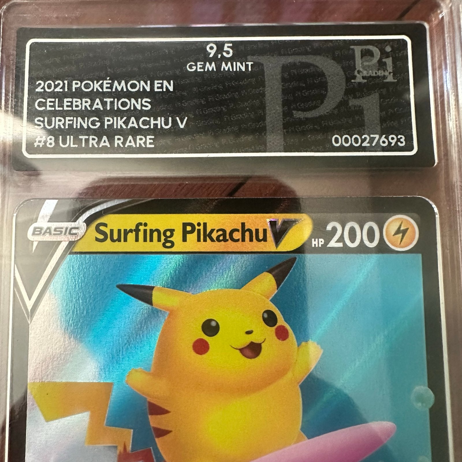 Pokémon Surfing Pikachu V Celebrations PSA 9.5 Gem Mint, Ophalen of Verzenden, Zo goed als nieuw, Losse kaart