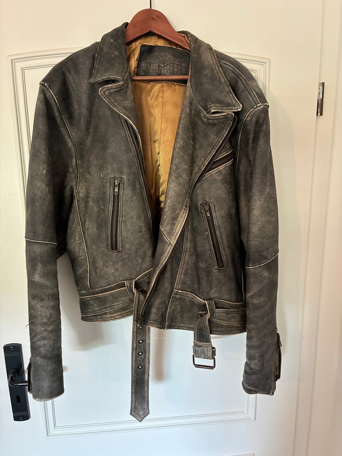 Vintage Leren Motorjas - Stoer en Tijdloos, Ophalen of Verzenden, Gedragen, Overige maten, Grijs