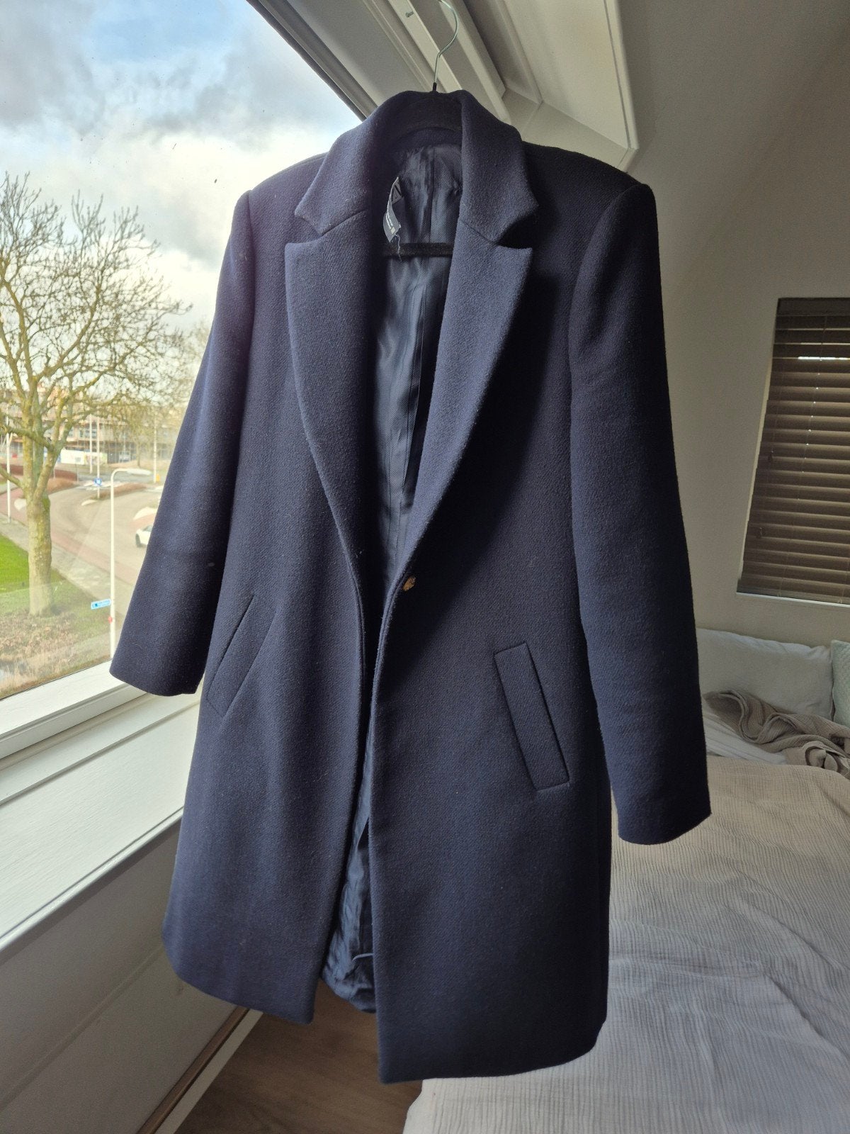 blauwe wollen zara mantel XL, Kleding | Dames, Jassen | Winter, Ophalen of Verzenden, Zo goed als nieuw, Maat 46/48 (XL) of groter