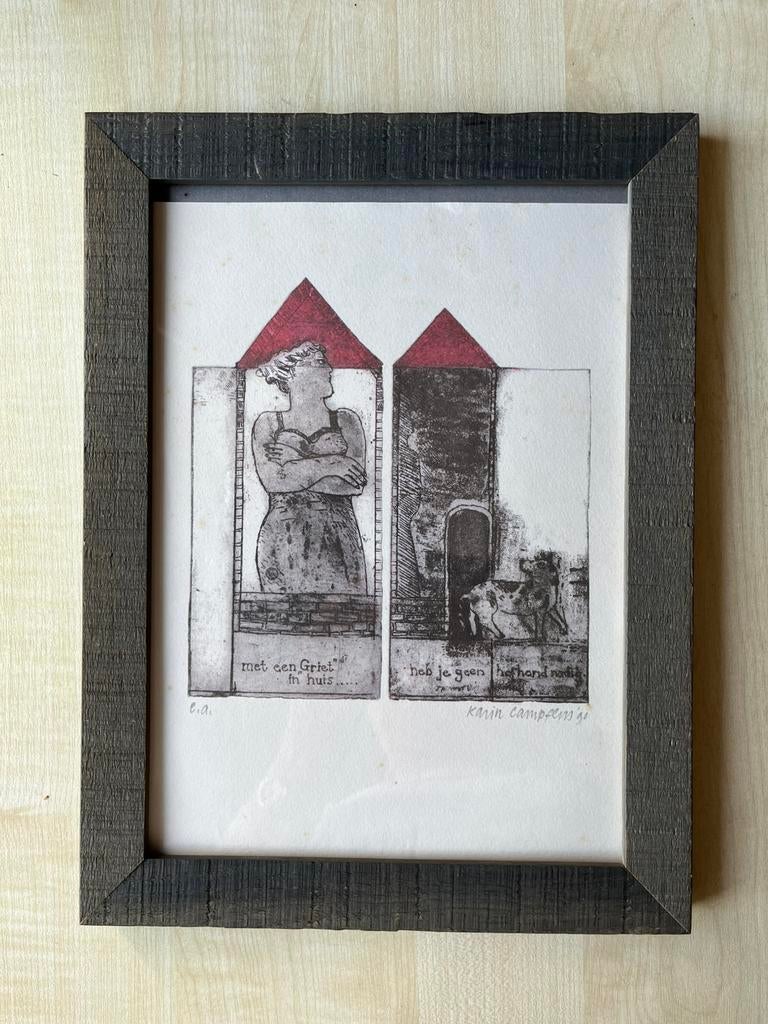 Karin Campfens met spreuk., Antiek en Kunst, Ophalen