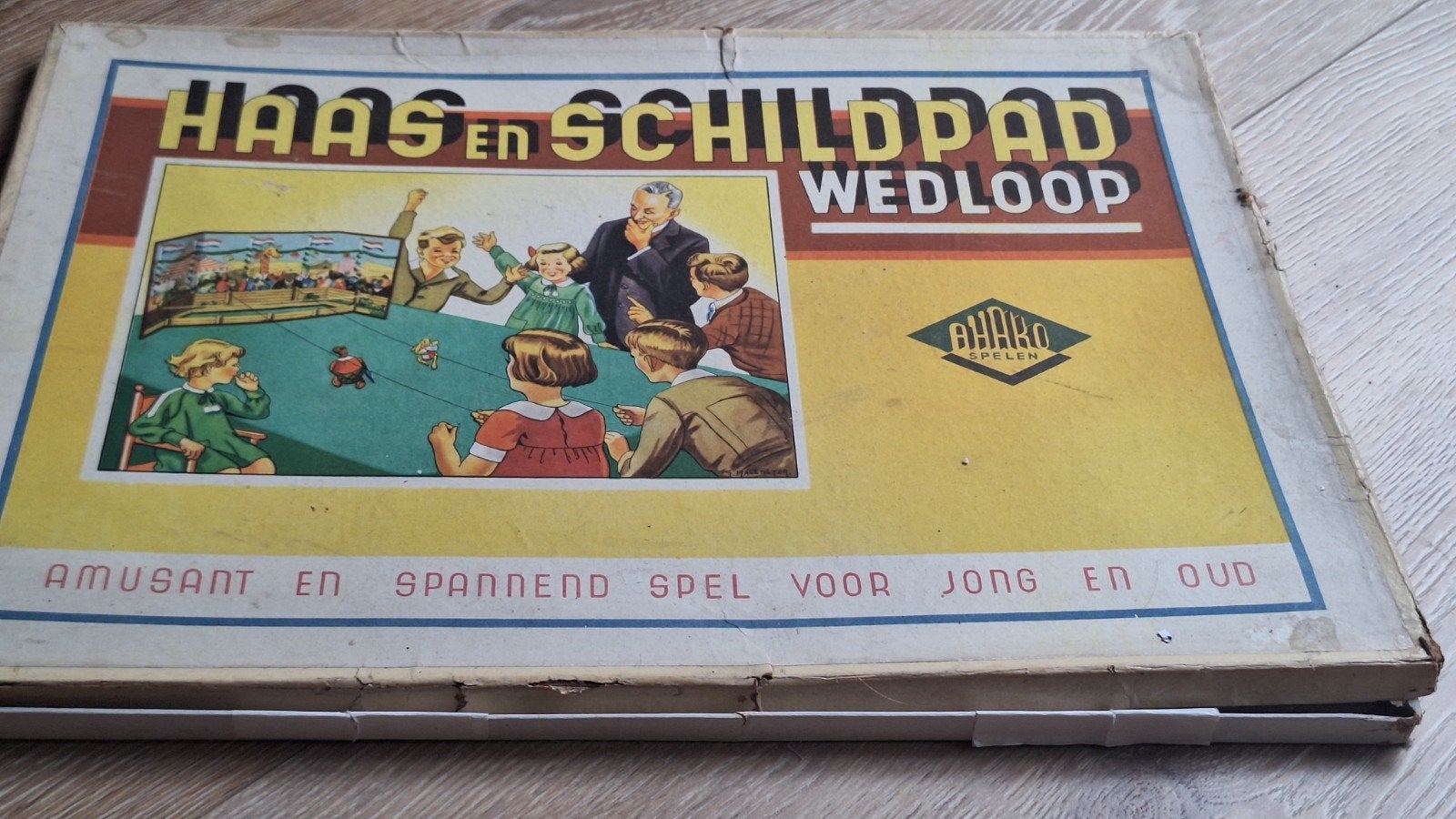 Antiek spel Haas en Schildpad wedloop, Een of twee spelers, Ophalen, Gebruikt