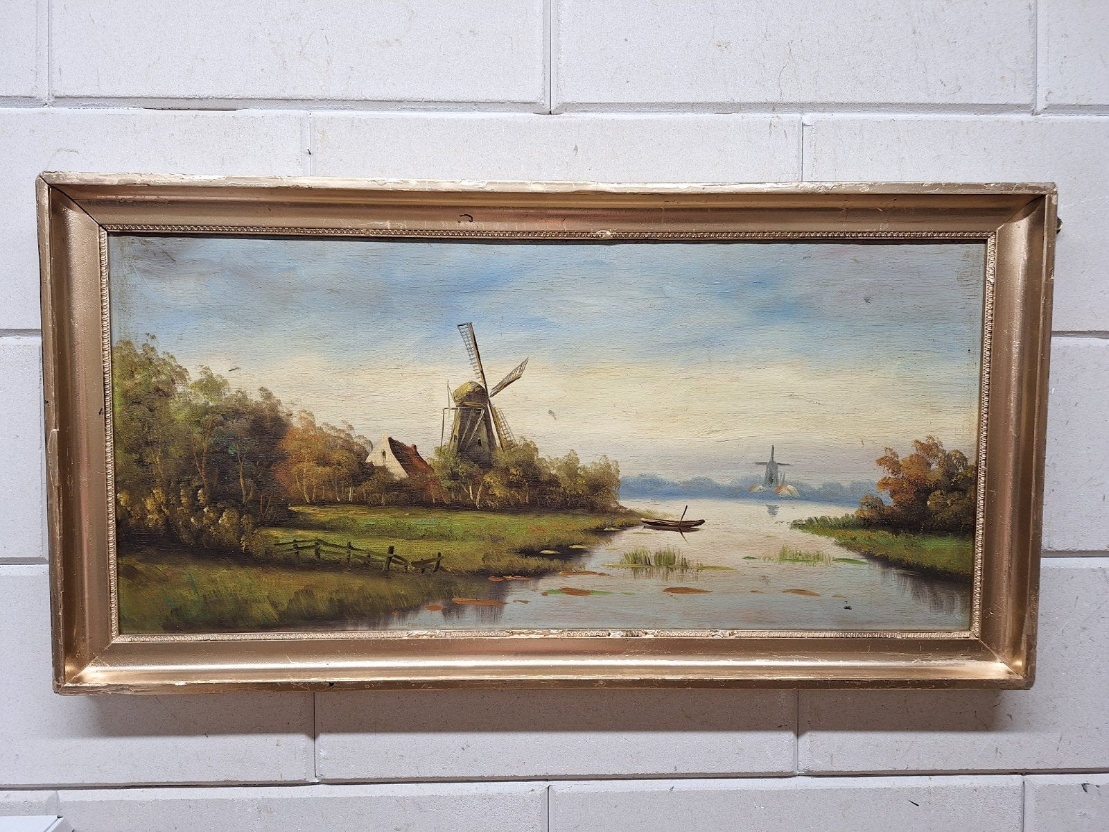 Oud Hollands Landschap met Molens en Water, Doek, Oud hollands, Origineel werk, Ophalen of Verzenden