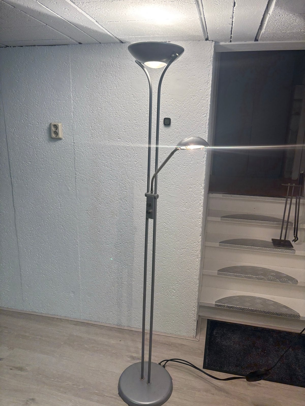 vloerlamp met dimmers, leeslampje mist glas, Ophalen, Gebruikt, Overige fittingen, Metaal