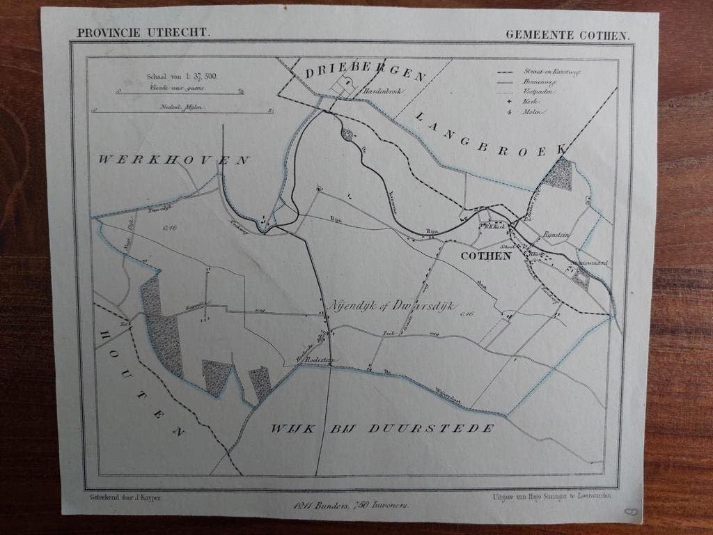 8 / Cothen - Nijendijk Litho uit 1865 van J. Kuyper, Ophalen of Verzenden