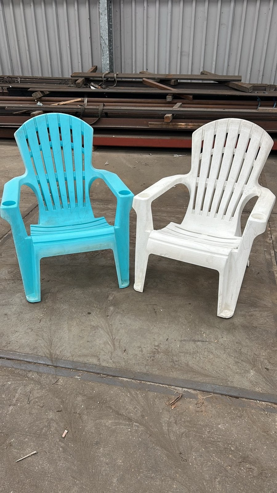 60x Luxe kunststof strandstoelen blauw/wit - partijverkoop, Ophalen, Gebruikt, Kunststof