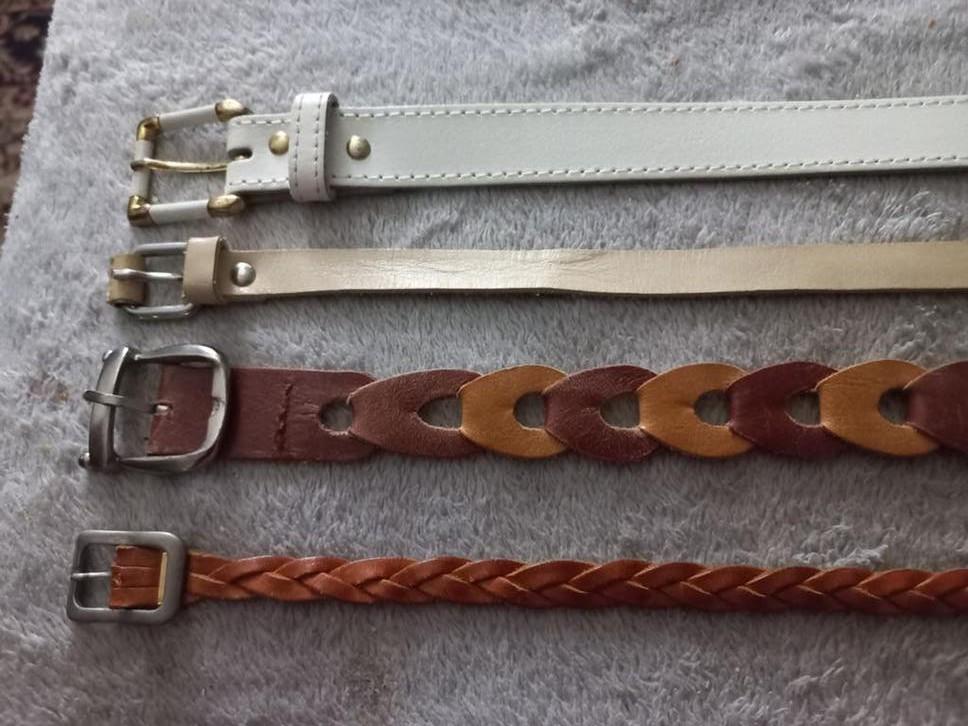 Vintage Leren Riemen:  Gevlochten, Geel, Wit - Diverse Maten, Kleding | Dames, Riemen en Ceinturen, Minder dan 3 cm, Echt leder