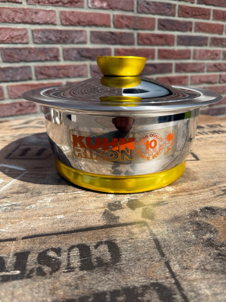 Kuhn Rikon RVS Kookpan met Gouden Details, Ophalen of Verzenden, Zo goed als nieuw, Rvs, Kookpan of Snelkookpan