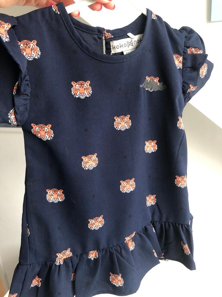 Blauw jurkje tijgers Koko Noko maat 68 - NIEUW!, Ophalen of Verzenden, Nieuw, Meisje, Jurkje of Rokje
