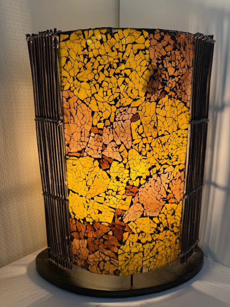 Sfeervolle mozaïek tafellamp met houten frame, Ophalen, Overige merken, Meerkleurig, E27 (groot)