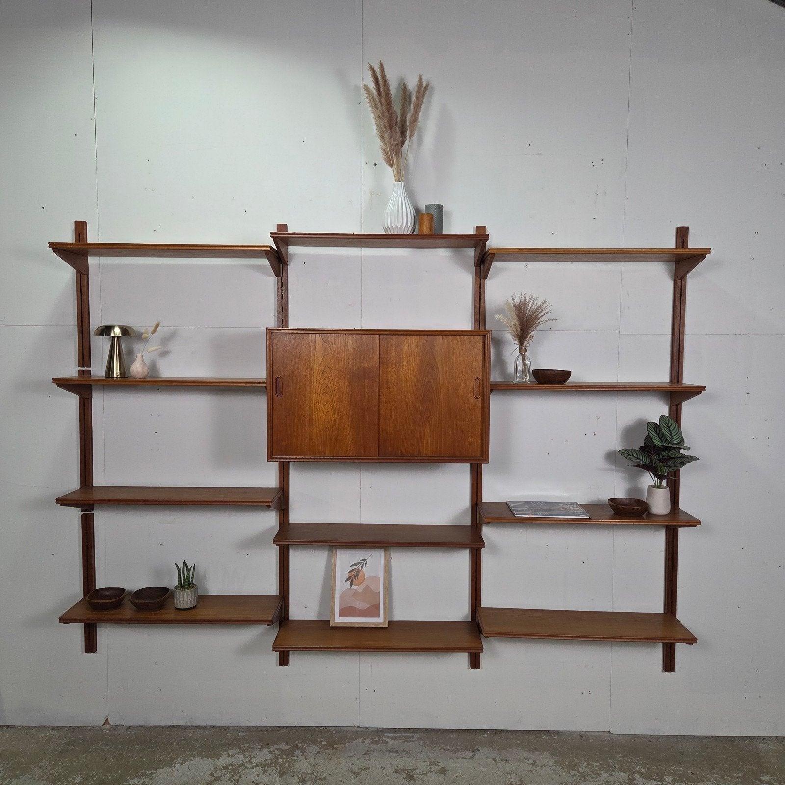 Vintage jaren 60 Deens teak modulair wandsysteem Mid Century, Ophalen, 250 tot 300 cm, Gebruikt, Teakhout