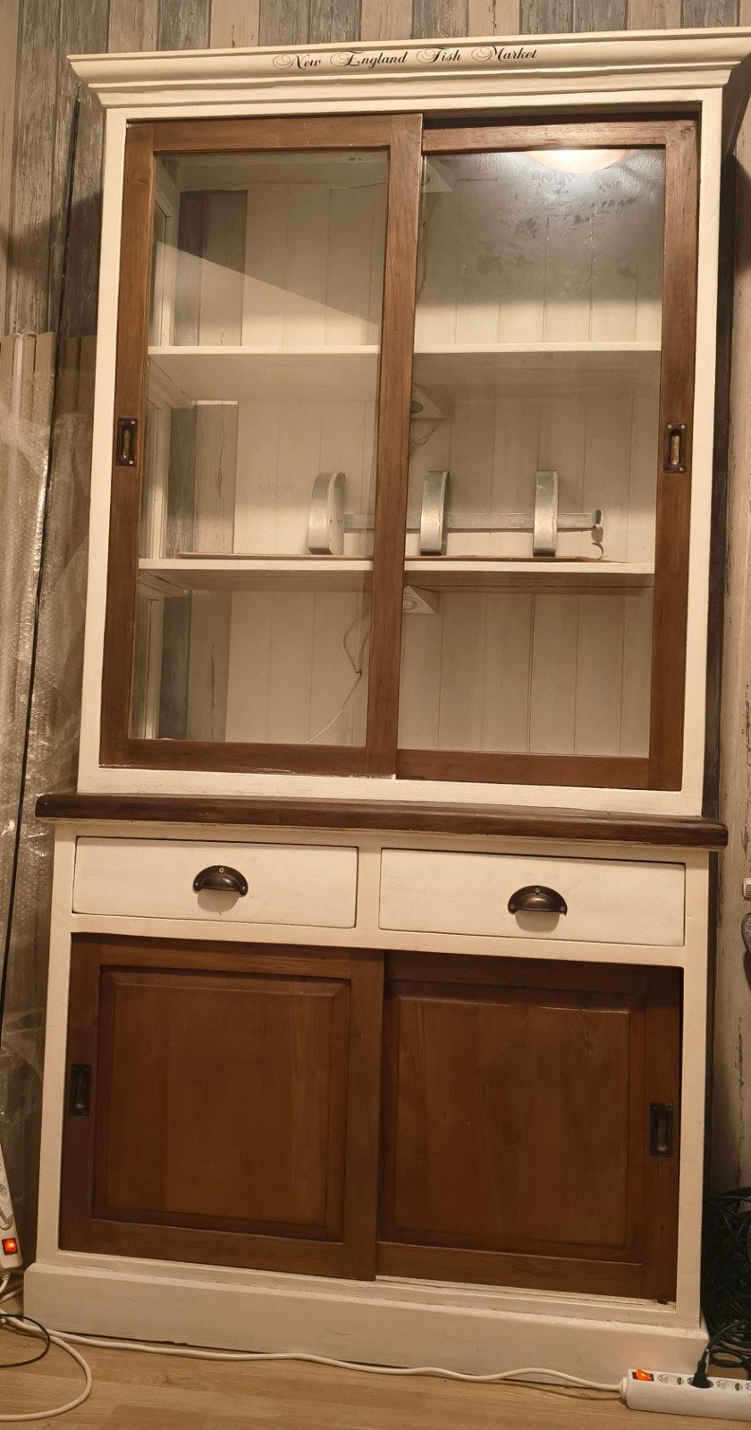 Vintage Vitrinekast met Schuifdeuren en Lades, Ophalen, Gebruikt, Met deur(en), Glas