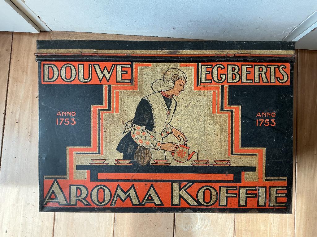 Douwe Egberts winkelblik. Amsterdamse school. Nette staat., Verzamelen, Blikken, Ophalen of Verzenden, Gebruikt, Koffie, Douwe Egberts