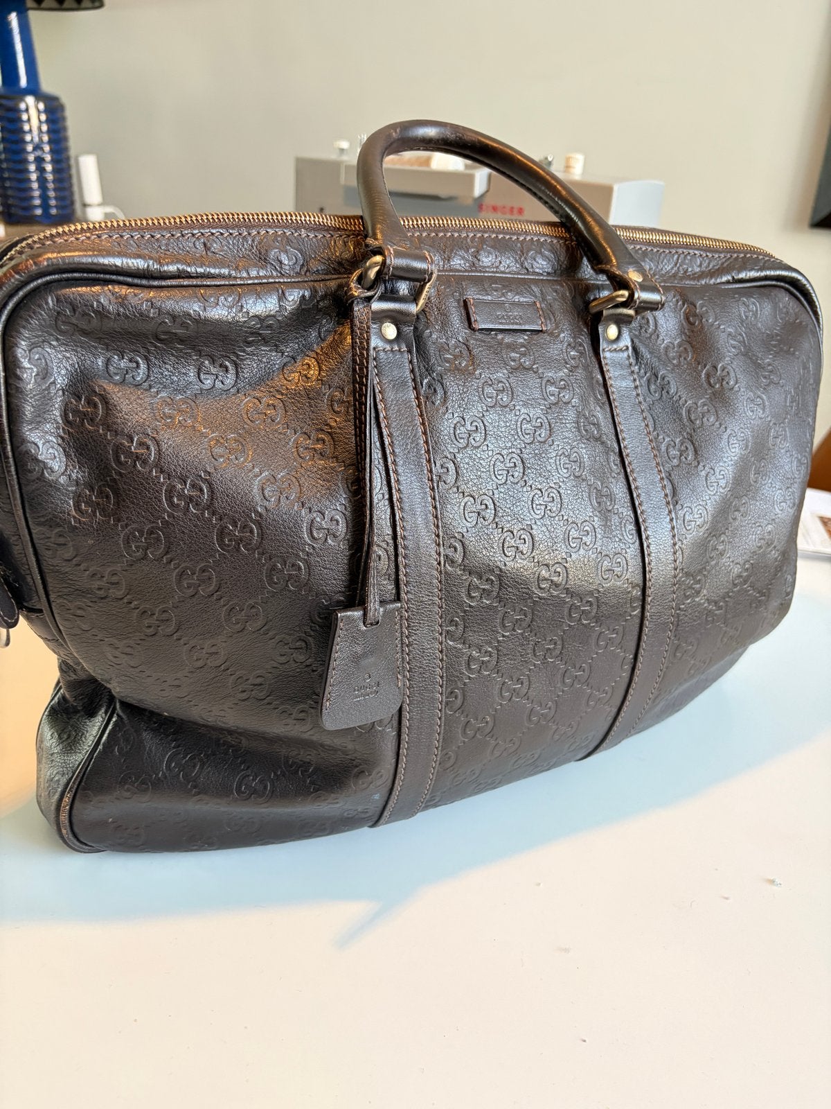 Vintage Gucci Aktetas Bruin Leer, Computers en Software, Gebruikt, Bruin, 15 inch, Aktetas
