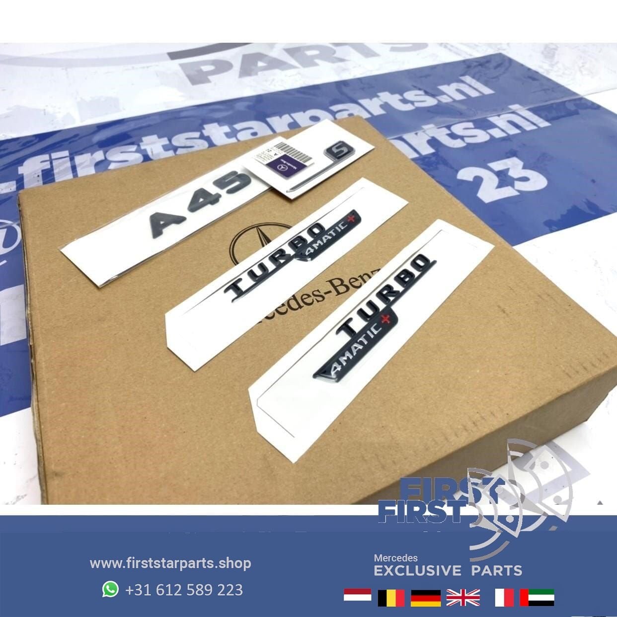 W177 A45S AMG LOGO SET ZWART Turbo 4matic + emblemen A Klass, Gebruikt, -, Ophalen of Verzenden, -
