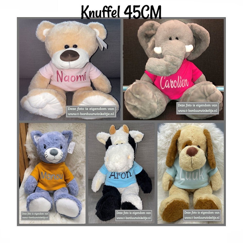 Knuffel 45CM geborduurd met naam, Ophalen of Verzenden, Nieuw, Kraamcadeau
