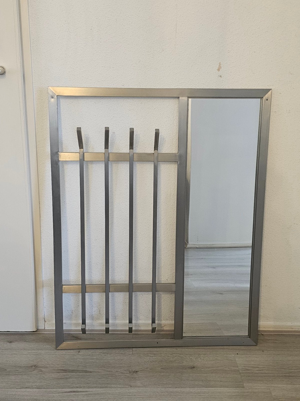 RVS design kapstok met spiegel, Huis en Inrichting, Gebruikt, 100 tot 150 cm, Metaal, Ophalen